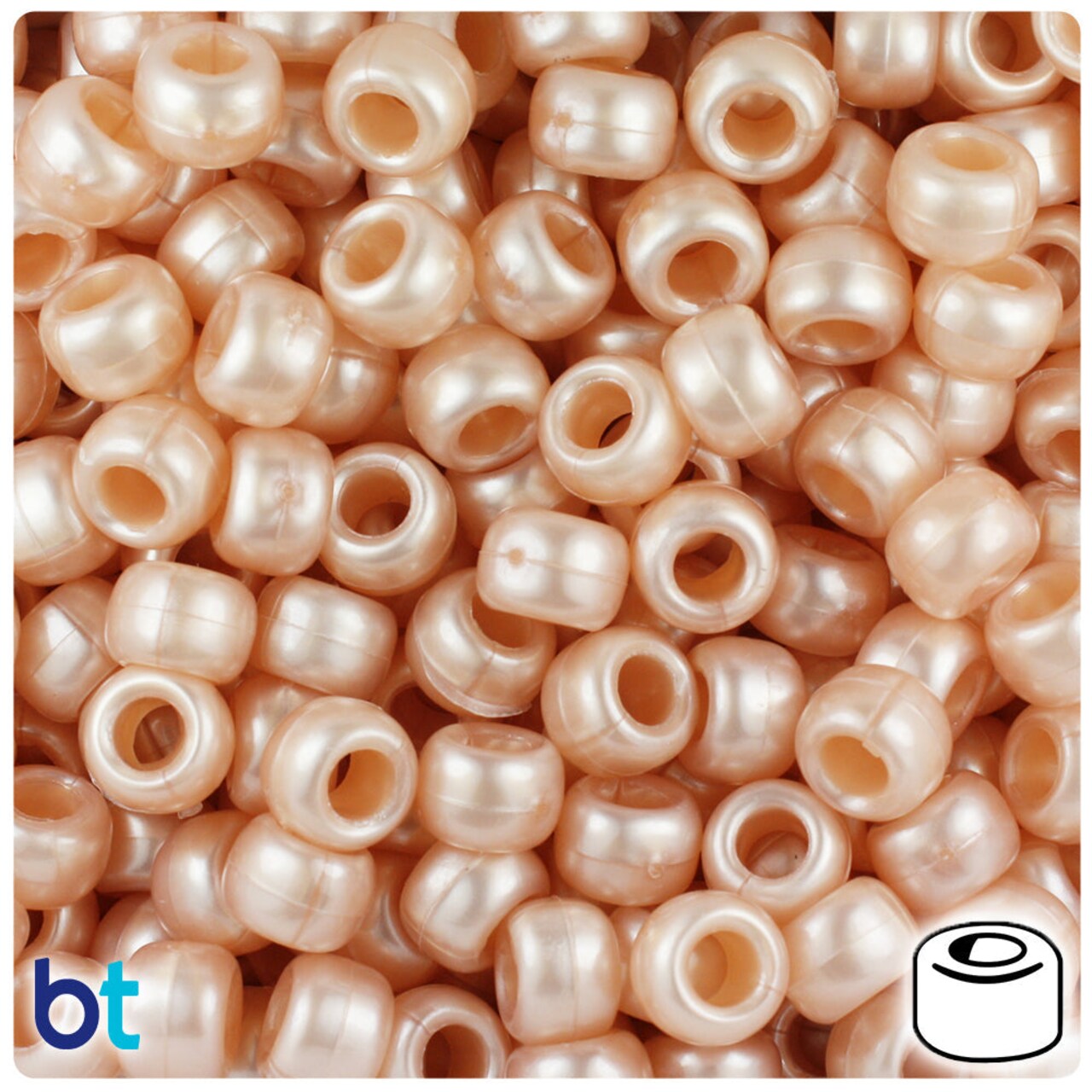 BeadTin Light Peach Pearl 9mm Barrel Plastic Pony Beads (500pcs)